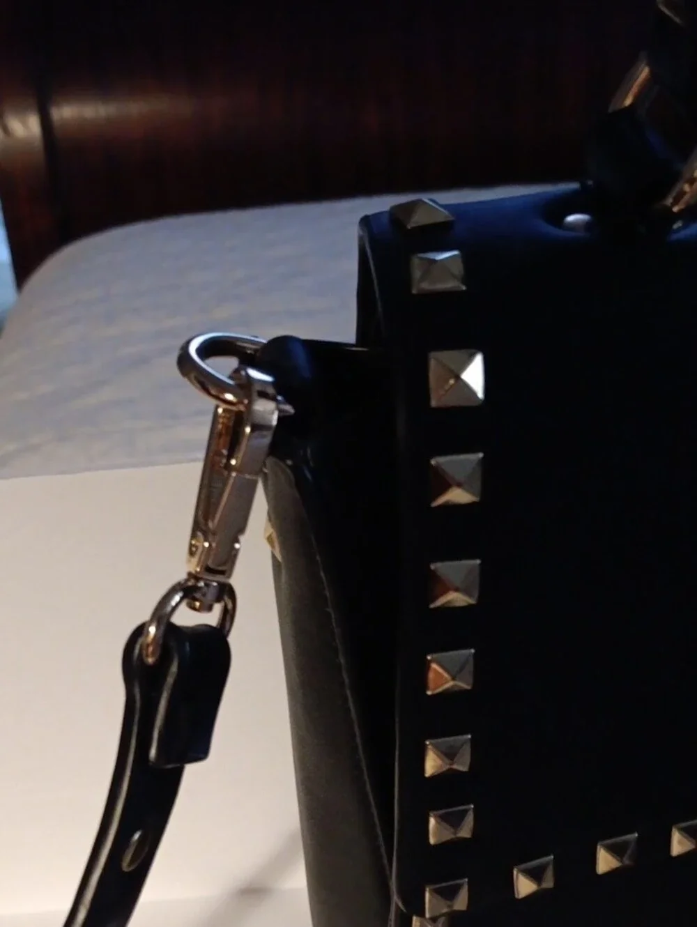 Inzi Designer Like Black Gold Stud Satchel with Top Handle and Removable Strap